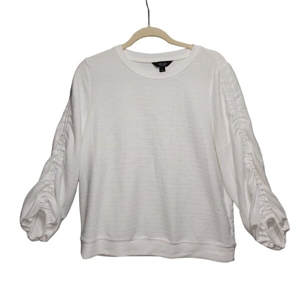 Simply Vera Vera Wang Womens White Ruched Sleeve Top Sweater Crewneck Size Large - Picture 9 of 9